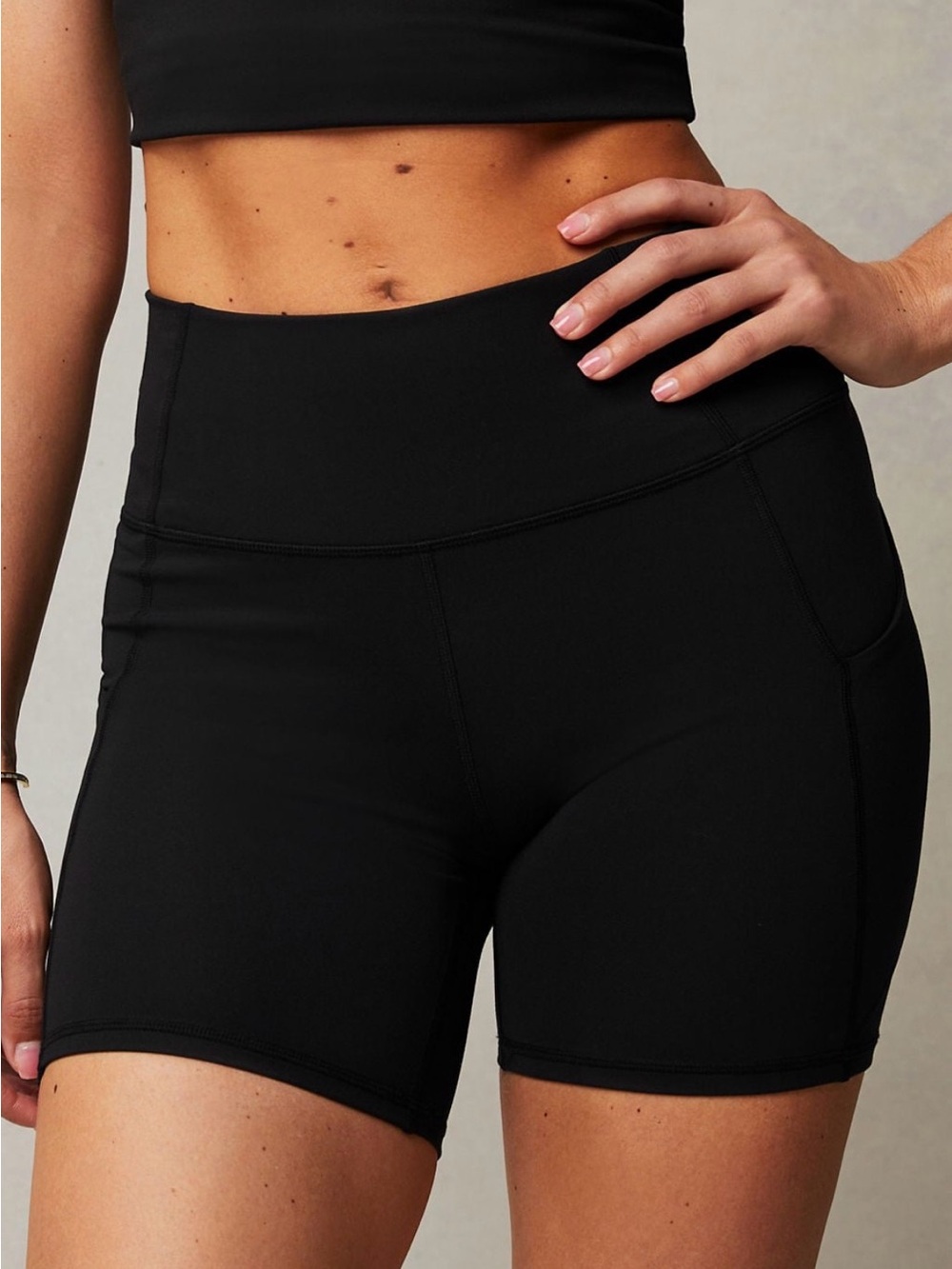 Fabletics Black High-Rise Bike Shorts with Side Pockets